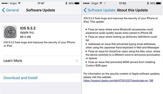 Apple phát hành iOS 9.3.2 sửa lỗi cho iPhone và iPad