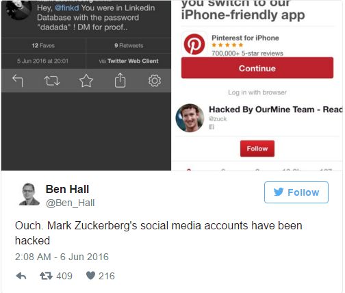 Mark Zuckerberg vừa bị hack tài khoản mạng xã hội, và mật khẩu của cậu ấy quá tệ!