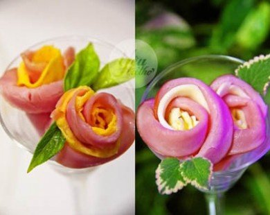 Làm hoa hồng lãng mạn từ trứng và thịt giăm bông