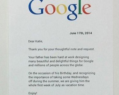 Bé gái viết tâm thư xin Google cho cha ngày nghỉ