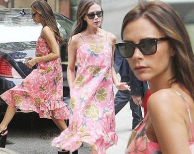 Victoria Beckham gây bất ngờ với váy hoa diêm dúa
