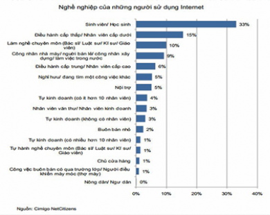 1/3 người dùng Internet Việt Nam là học sinh, sinh viên
