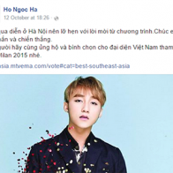 Sau Mỹ Tâm, Hồ Ngọc Hà kêu gọi bình chọn cho Sơn Tùng