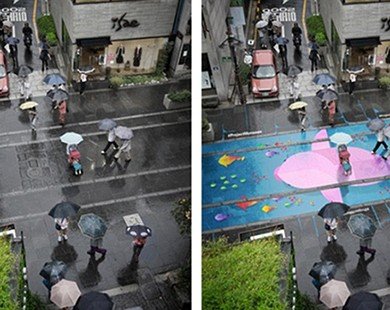 Mùa mưa, đường phố Hàn Quốc biến thành tranh vẽ