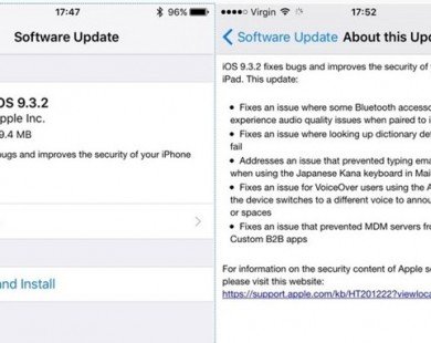 Apple phát hành iOS 9.3.2 sửa lỗi cho iPhone và iPad