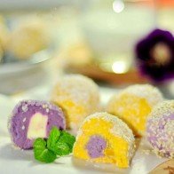 Bánh mochi khoai lang tím vàng bắt mắt, ngọt mềm