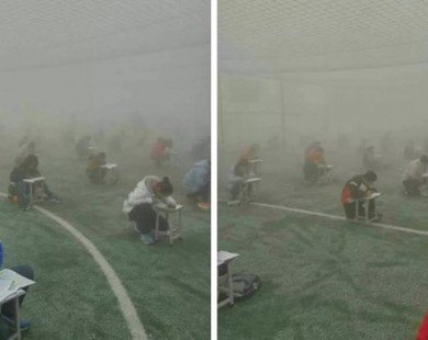 Học sinh Trung Quốc thi ngoài trời dù không khí ô nhiễm nặng