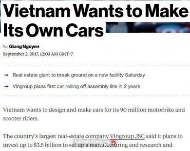 Bloomberg: “Việt Nam muốn làm xe hơi riêng của mình”