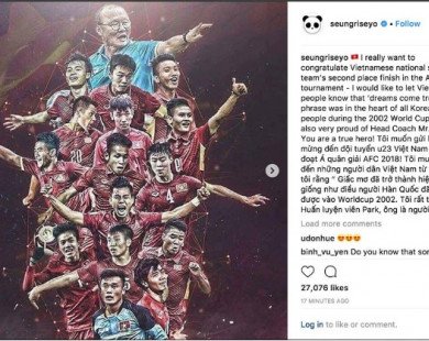 Big Bang Seungri gửi lời chúc mừng chiến thắng tới tuyển U23 Việt Nam bằng tiếng Việt