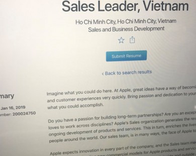 Apple tuyển Giám đốc kinh doanh tại Việt Nam
