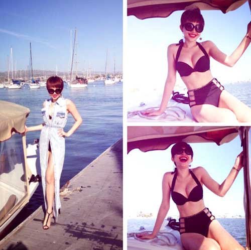 Nín thở nhìn Tóc Tiên cởi đồ mặc áo tắm