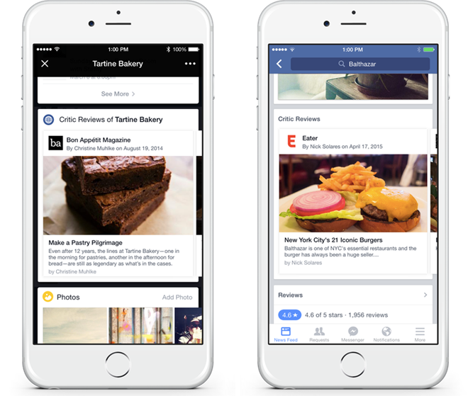 Facebook bổ sung thêm tính năng đánh giá các nhà hàng