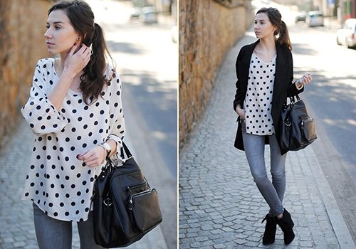 Xu hướng thời trang 2015: Mặc đẹp với họa tiết chấm bi đen trắng