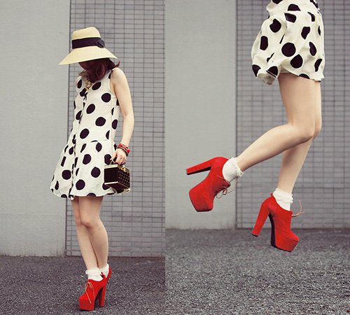 Xu hướng thời trang 2015: Mặc đẹp với họa tiết chấm bi đen trắng