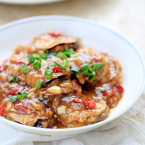 Cách làm cà tím nhồi thịt chiên sốt tỏi