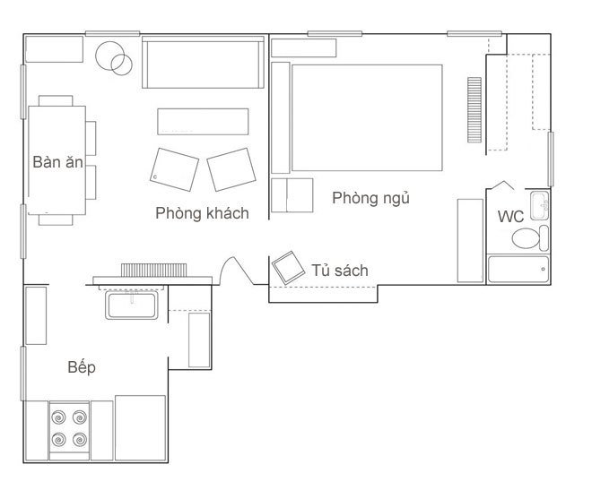 Căn hộ đi thuê 40 m2 vẫn gọn gàng dù nhiều đồ đạc