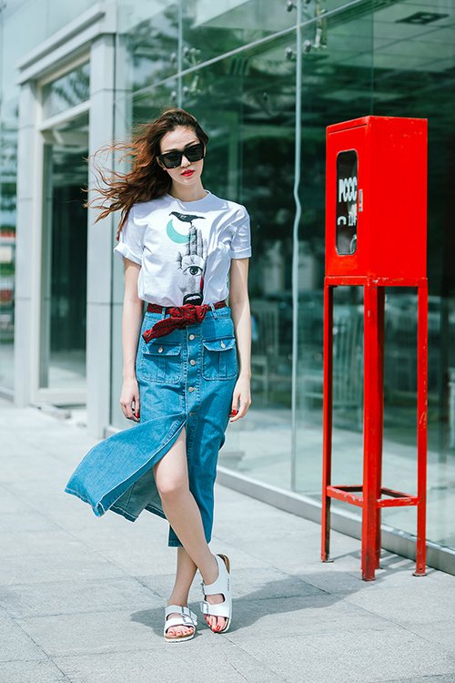 Thích thú với thời trang jeans tươi trẻ của Khánh My