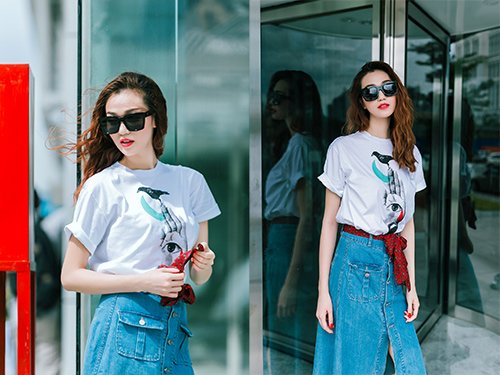 Thích thú với thời trang jeans tươi trẻ của Khánh My