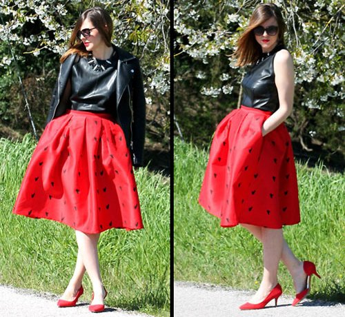 Cách phối đồ đẹp, cực chất với với chân váy đỏ sành điệu