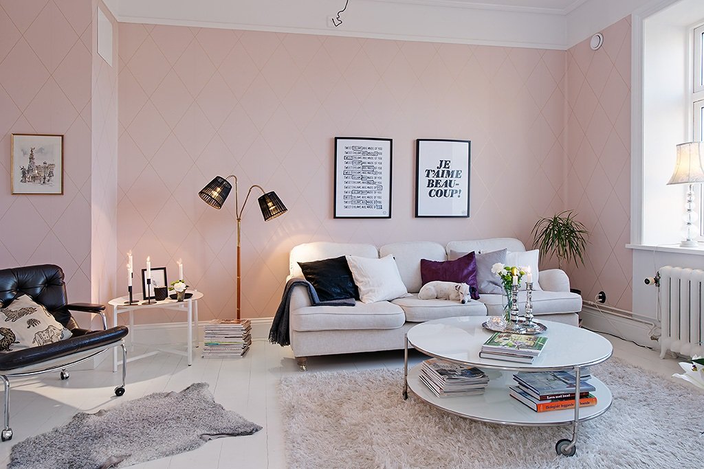 Blush pink cho phòng khách thêm tinh tế