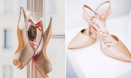 Cô dâu chọn giày cưới ánh kim cho hôn lễ cuối năm