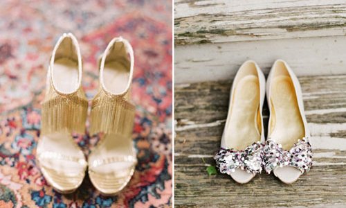 Cô dâu chọn giày cưới ánh kim cho hôn lễ cuối năm
