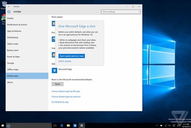 Microsoft ngăn người dùng Windows 10 dùng mặc định Chrome
