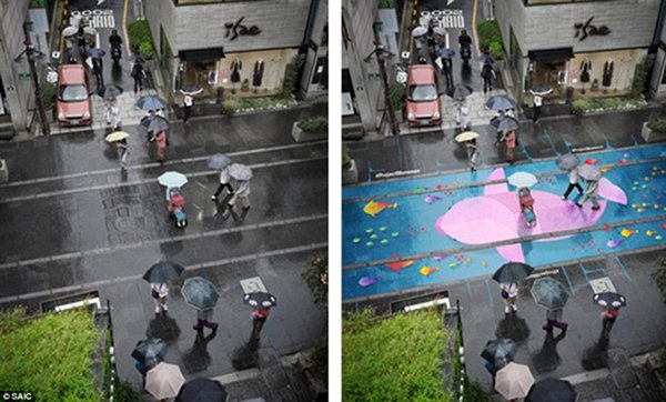 Mùa mưa, đường phố Hàn Quốc biến thành tranh vẽ