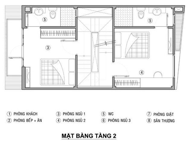 Nhà 50m2 sáng nhờ hai giếng trời nhỏ