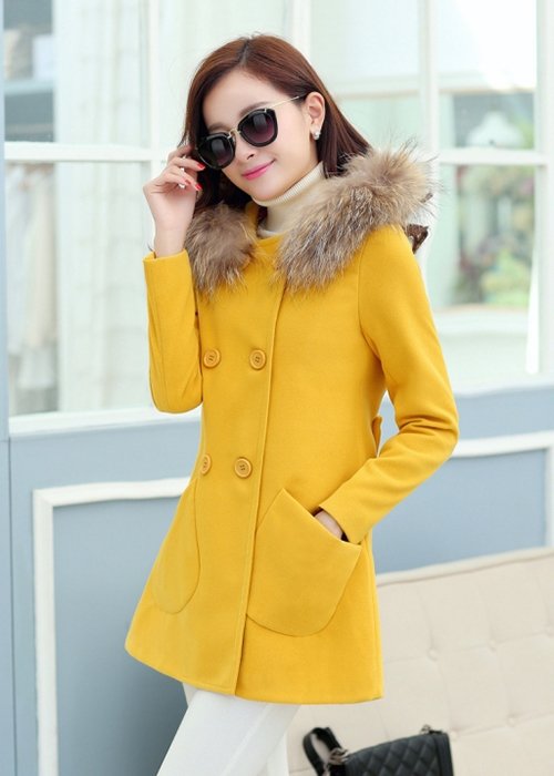 Áo khoác dạ mũ lông phong cách Hàn thời thượng cho nàng công sở