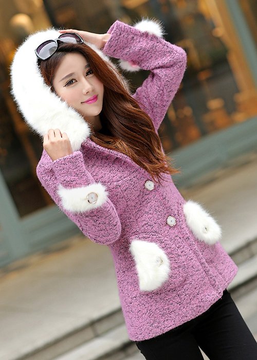 Áo khoác dạ mũ lông phong cách Hàn thời thượng cho nàng công sở