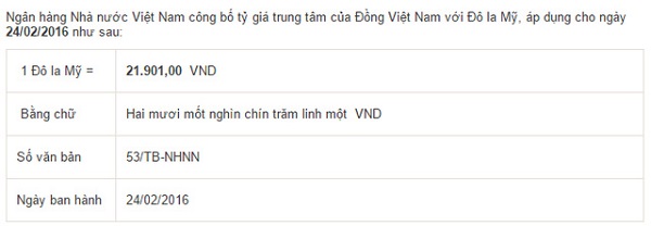 Tỷ giá trung tâm nhích nhẹ, giá USD ngân hàng đứng yên