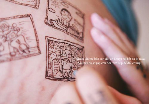 Ông bố kể truyện bằng tranh vẽ trên bụng bầu của vợ (p1)