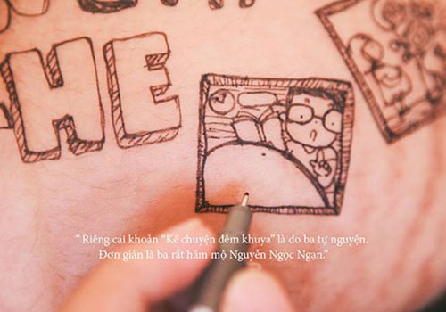 Ông bố kể truyện bằng tranh vẽ trên bụng bầu của vợ (p1)