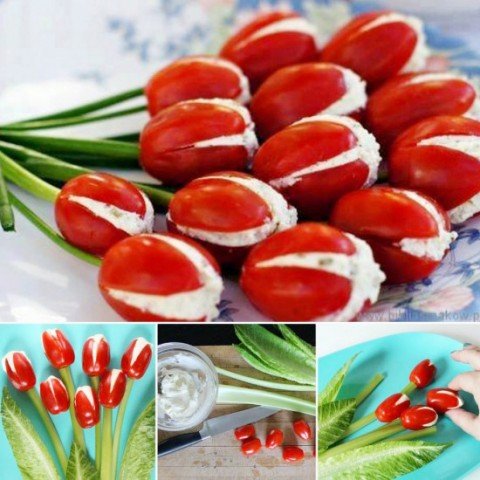 Tạo hình hoa tulip siêu xinh từ cà chua bi