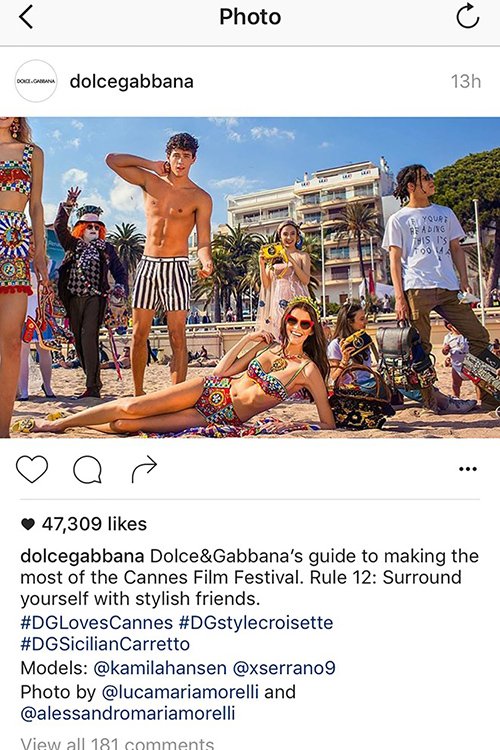 Phương Trinh xuất hiện trên instagram của Dolce&Gabbana