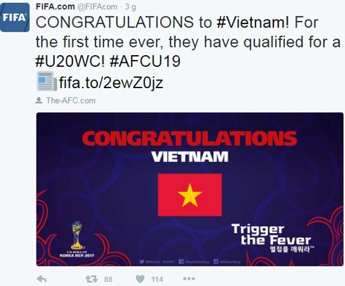 FIFA ca ngợi chiến tích lịch sử của U19 Việt Nam