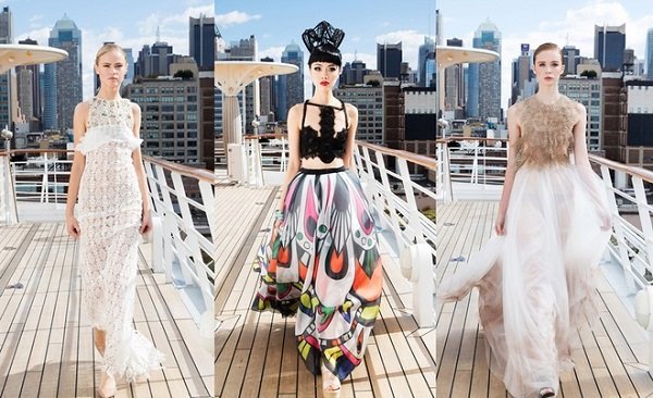 Jessica Minh Anh mặc váy 25 kg catwalk trên tàu ở New York