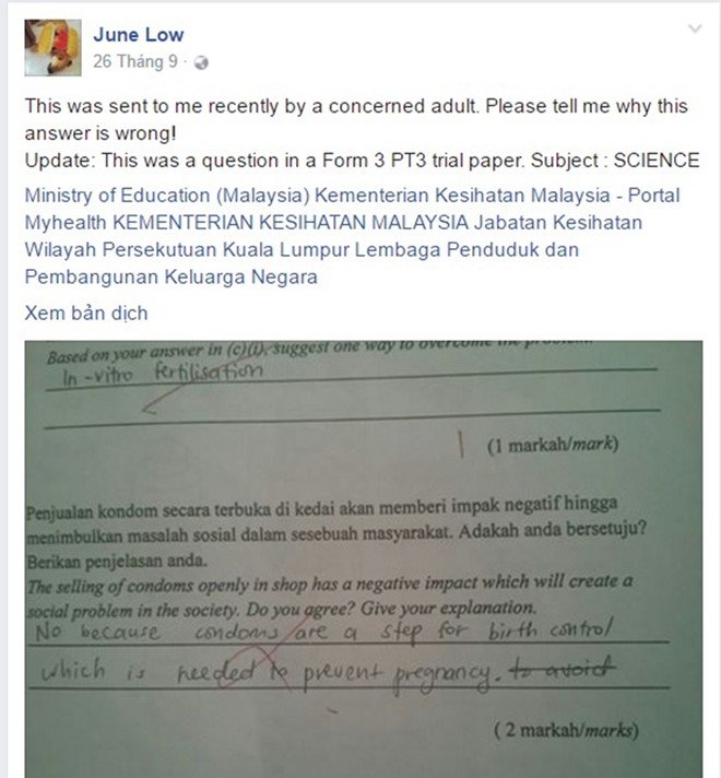 Đề thi về bán bao cao su gây tranh cãi trên mạng